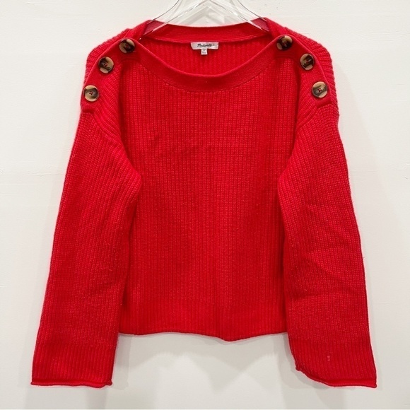 Madewell Calloway Boatneck Pullover Sweater Buttons Red Wool Blend Small - Picture 2 of 10